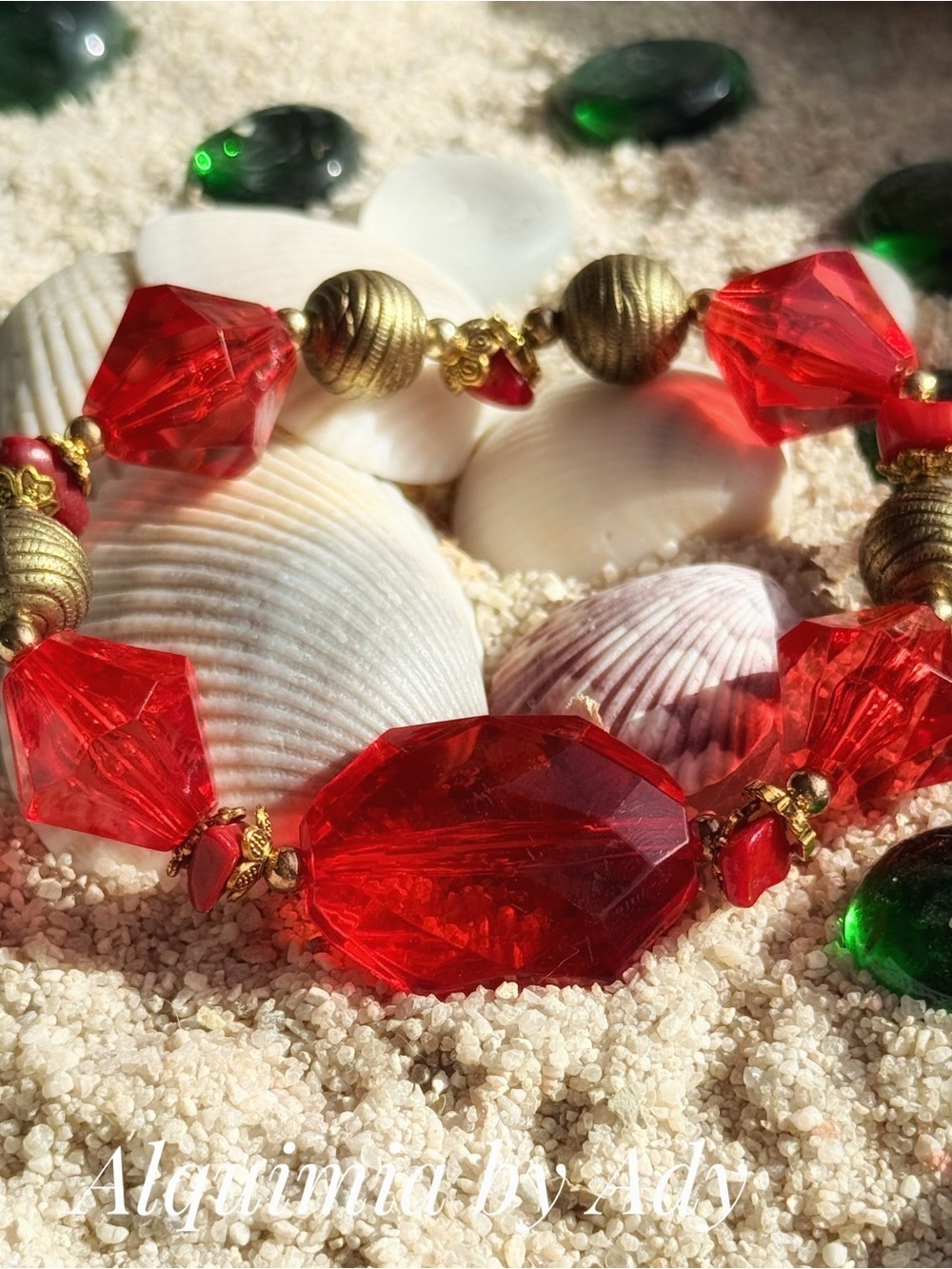 OVERSIZED coral and Red Crystal Beaded Bracelet